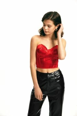 Solado Satin Off Shoulder Tube Boning Lace Up Backless Crop Top