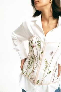 Solado Mesh Floral Embroidery Lace Up Corset Belt