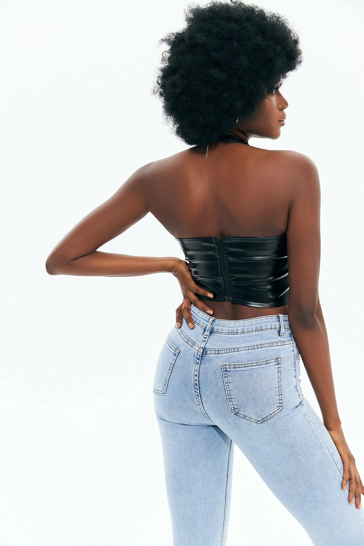 Solado Off Shouler Halter Neck PU Leather Crop Top 4 Solado Off Shouler Halter Neck PU Leather Crop Top - Image 2
