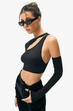 SOLADO Cut Out Cold Shoulder Long Sleeve Top