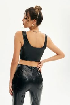 Alternative view of Solado Cut Out Lace Up PU Leather Crop Top