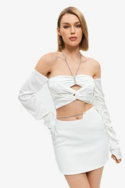 Solado Rhinestone Decor Twist Front Backless Long Sleeve Top