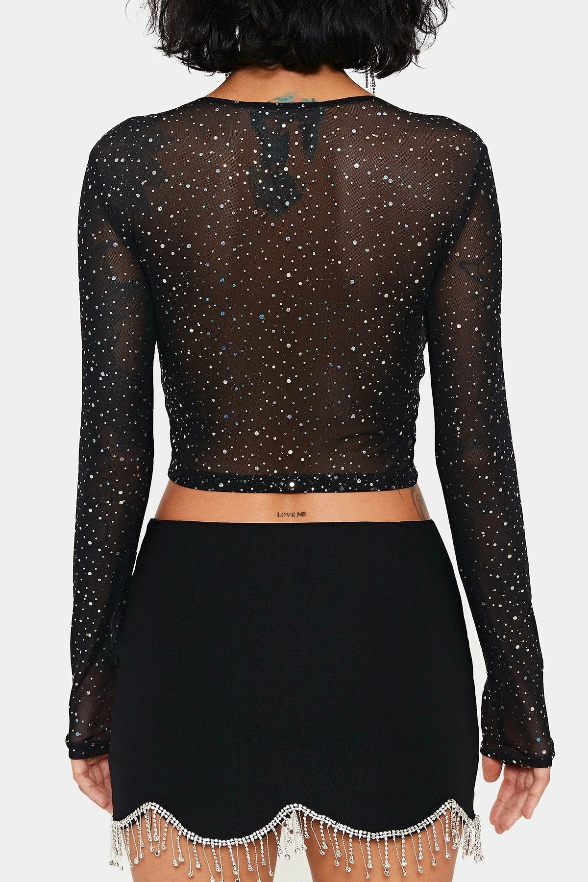 SOLADO Plunging Neck Sequin Mesh Long Sleeve Crop Top 9 SOLADO Plunging Neck Sequin Mesh Long Sleeve Crop Top - Image 7