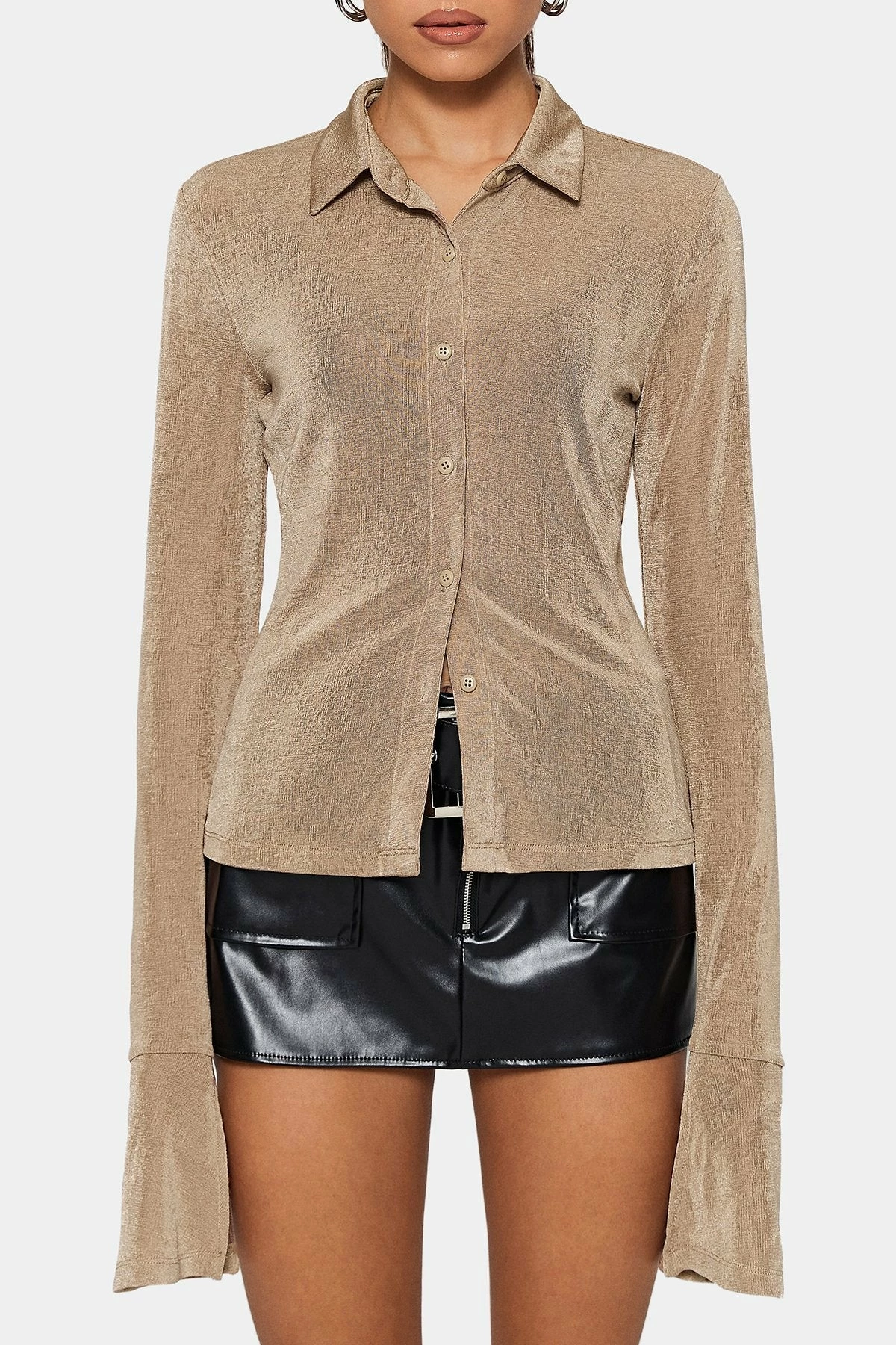 SOLADO Lapel Neck Flared Sleeve Split Cuff Blouse 8 SOLADO Lapel Neck Flared Sleeve Split Cuff Blouse - Image 6