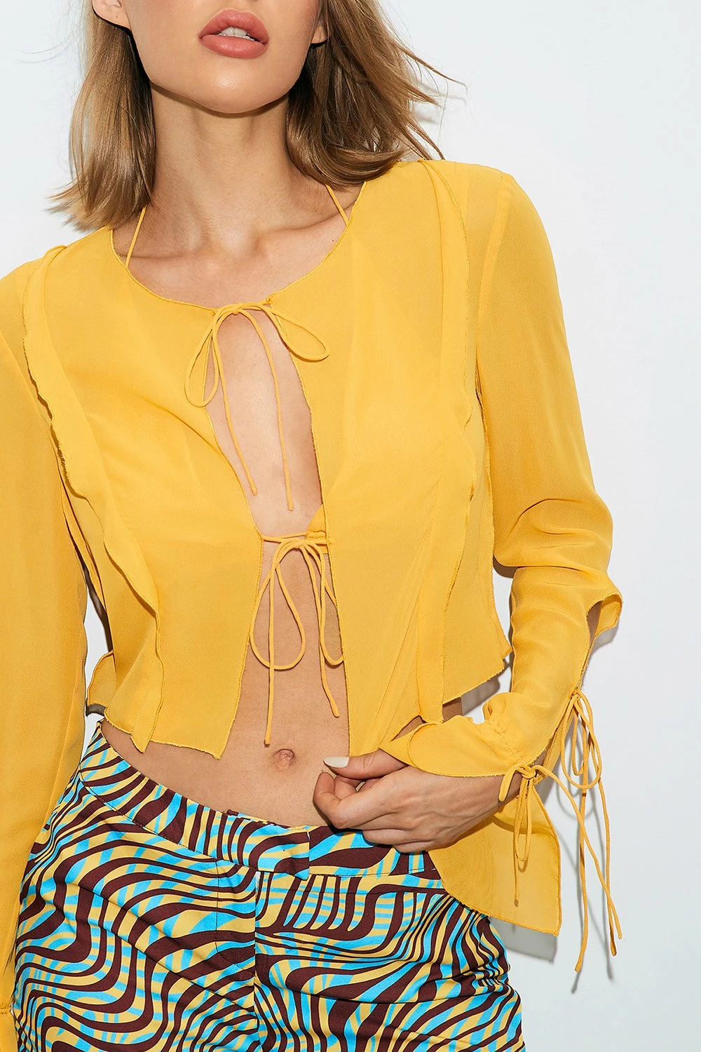 SOLADO Two Piece Tie Detail Chiffon Long Sleeve Top 4 SOLADO Two Piece Tie Detail Chiffon Long Sleeve Top - Image 2