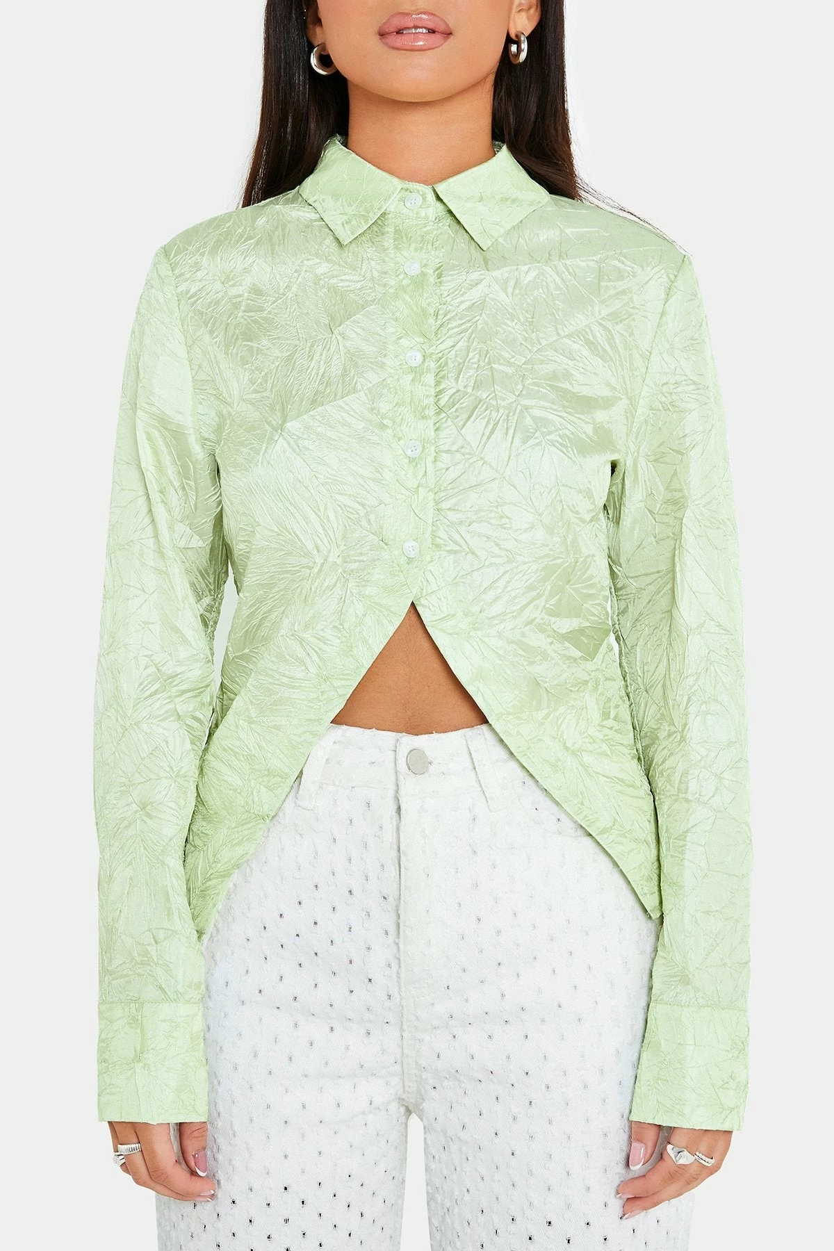 SOLADO Lapel Neck Pleat Textured Split Hem Shirt 8 SOLADO Lapel Neck Pleat Textured Split Hem Shirt - Image 6