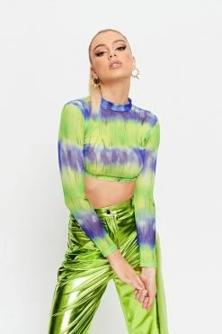 Solado Colorblock Abstract Print Mesh Long Sleeve Top