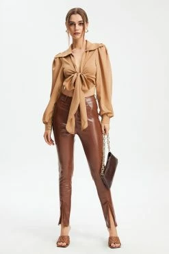 Alternative view of Solado Lantern Sleeve Tie Front Long Sleeve Blouse