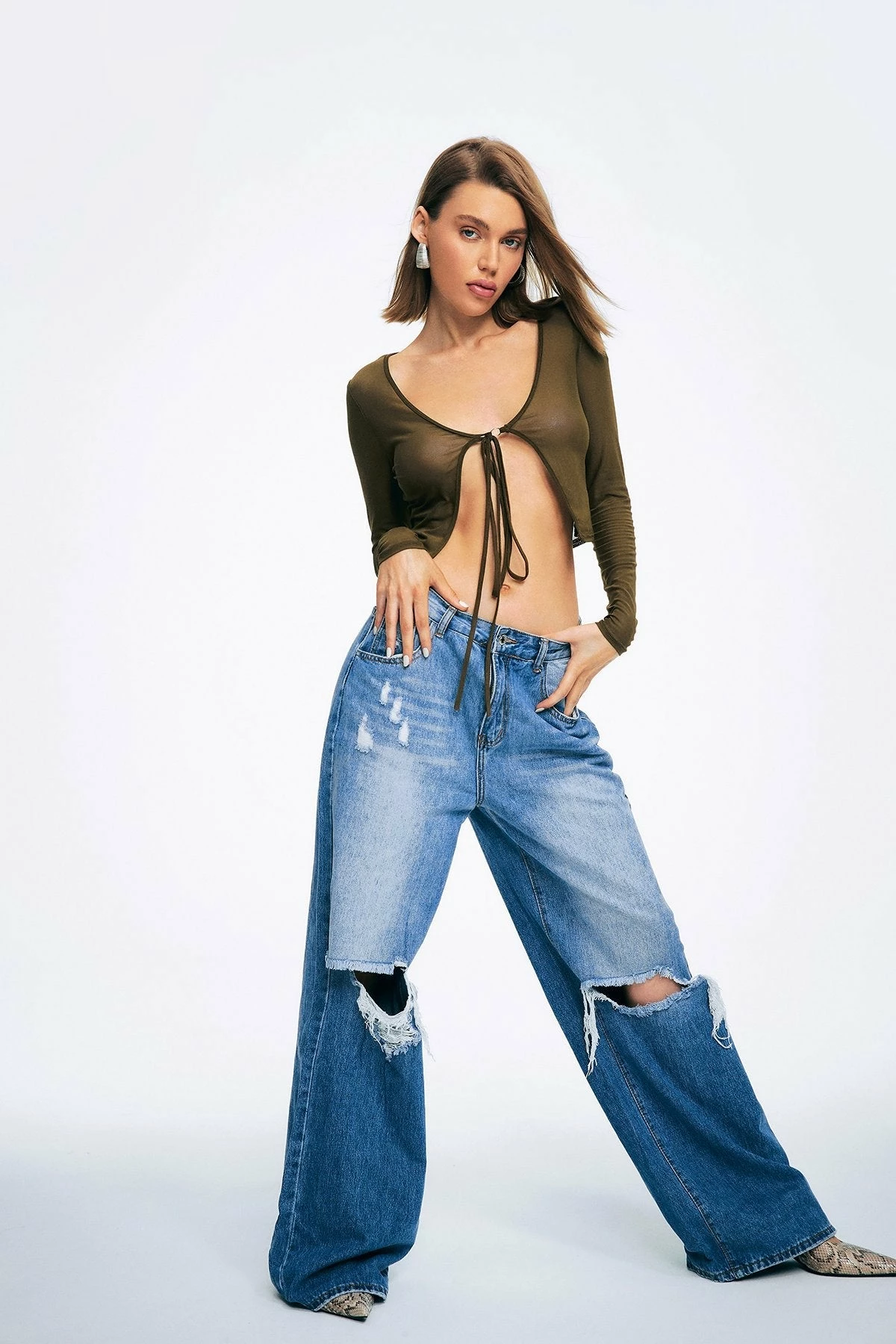 SOLADO Tie Front Split Hem Mesh Long Sleeve Top 4 SOLADO Tie Front Split Hem Mesh Long Sleeve Top - Image 2