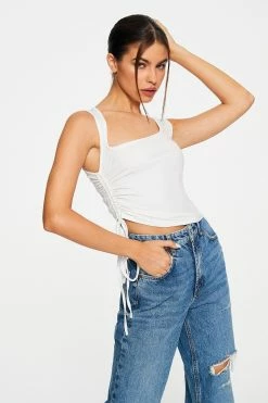 Solado Asymmetrical Neck Drawstring Ruched Tank Top