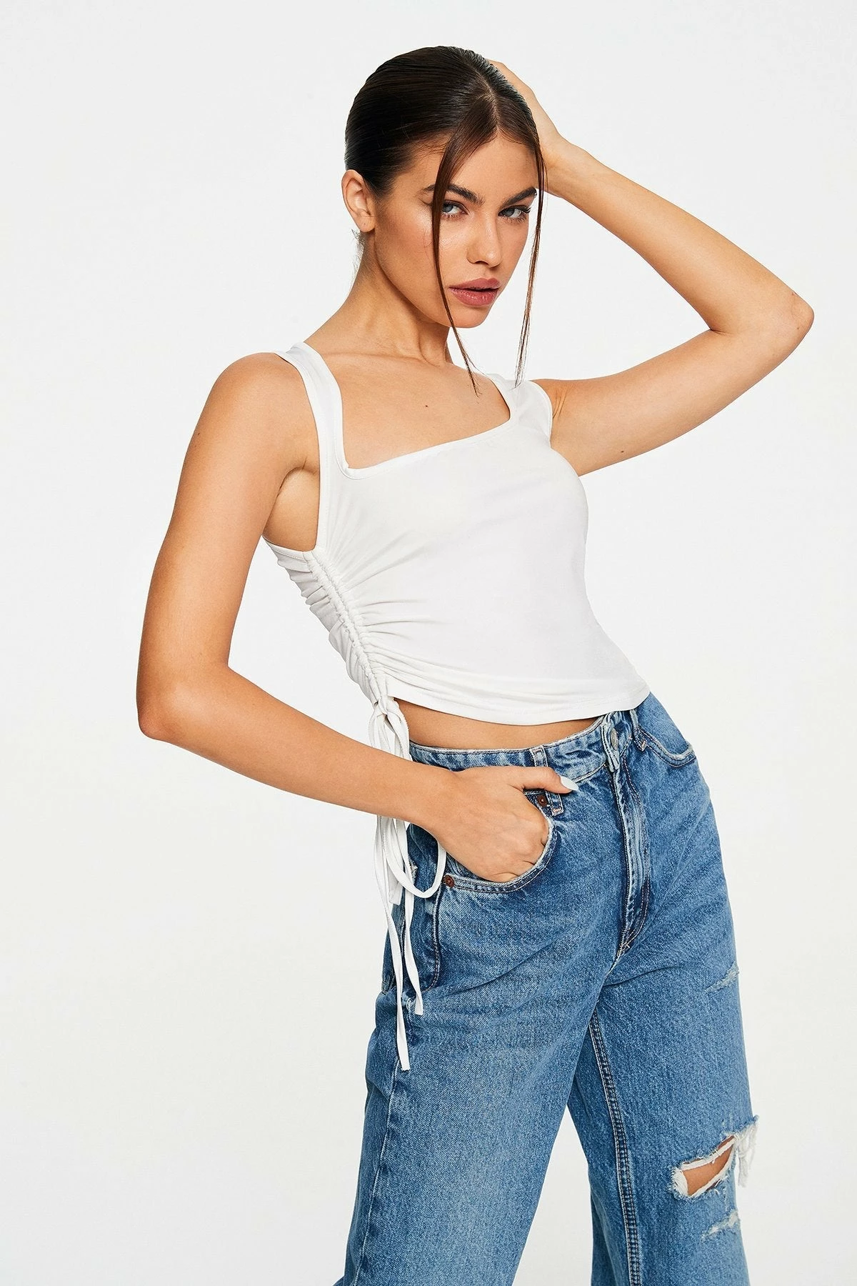 Solado Asymmetrical Neck Drawstring Ruched Tank Top 3 Solado Asymmetrical Neck Drawstring Ruched Tank Top