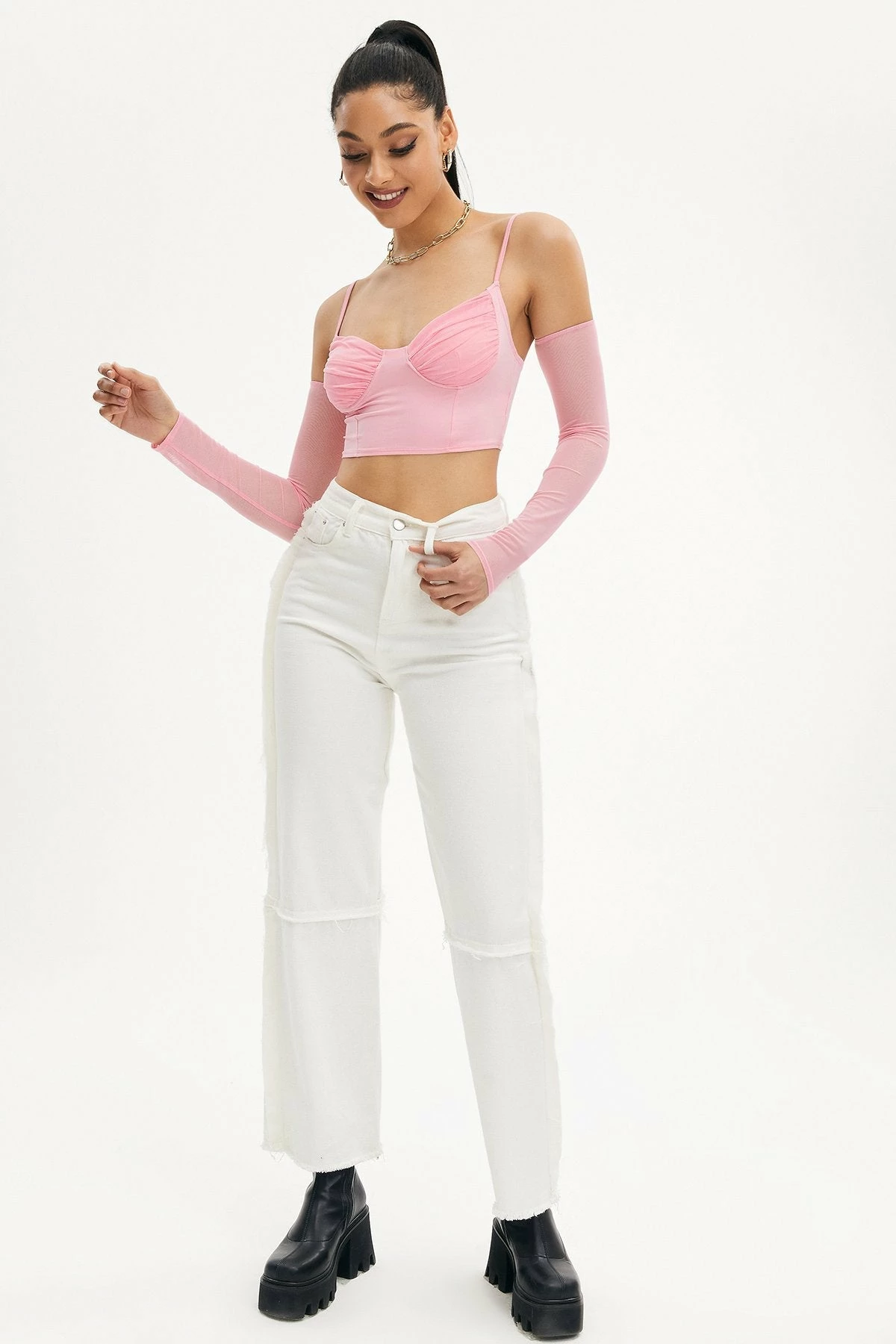 Solado Mesh Splicing Cami Crop Top With Oversleeve 6 Solado Mesh Splicing Cami Crop Top With Oversleeve - Image 4