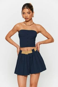 SOLADO Colorblock Cut Out Button Decor Tube Crop Top