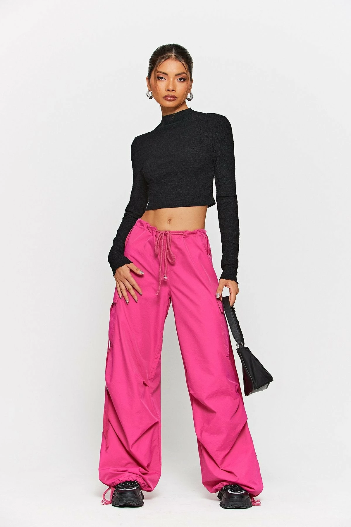 SOLADO Mock Neck Pleat Textured Long Sleeve Crop Top 4 SOLADO Mock Neck Pleat Textured Long Sleeve Crop Top - Image 2