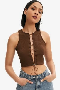 Solado Lace Up Ribbed Crop Tank Top
