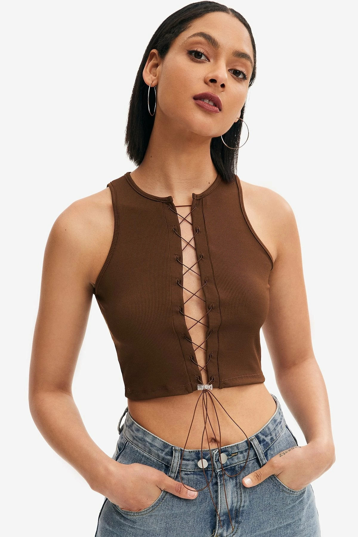 Solado Lace Up Ribbed Crop Tank Top 3 Solado Lace Up Ribbed Crop Tank Top
