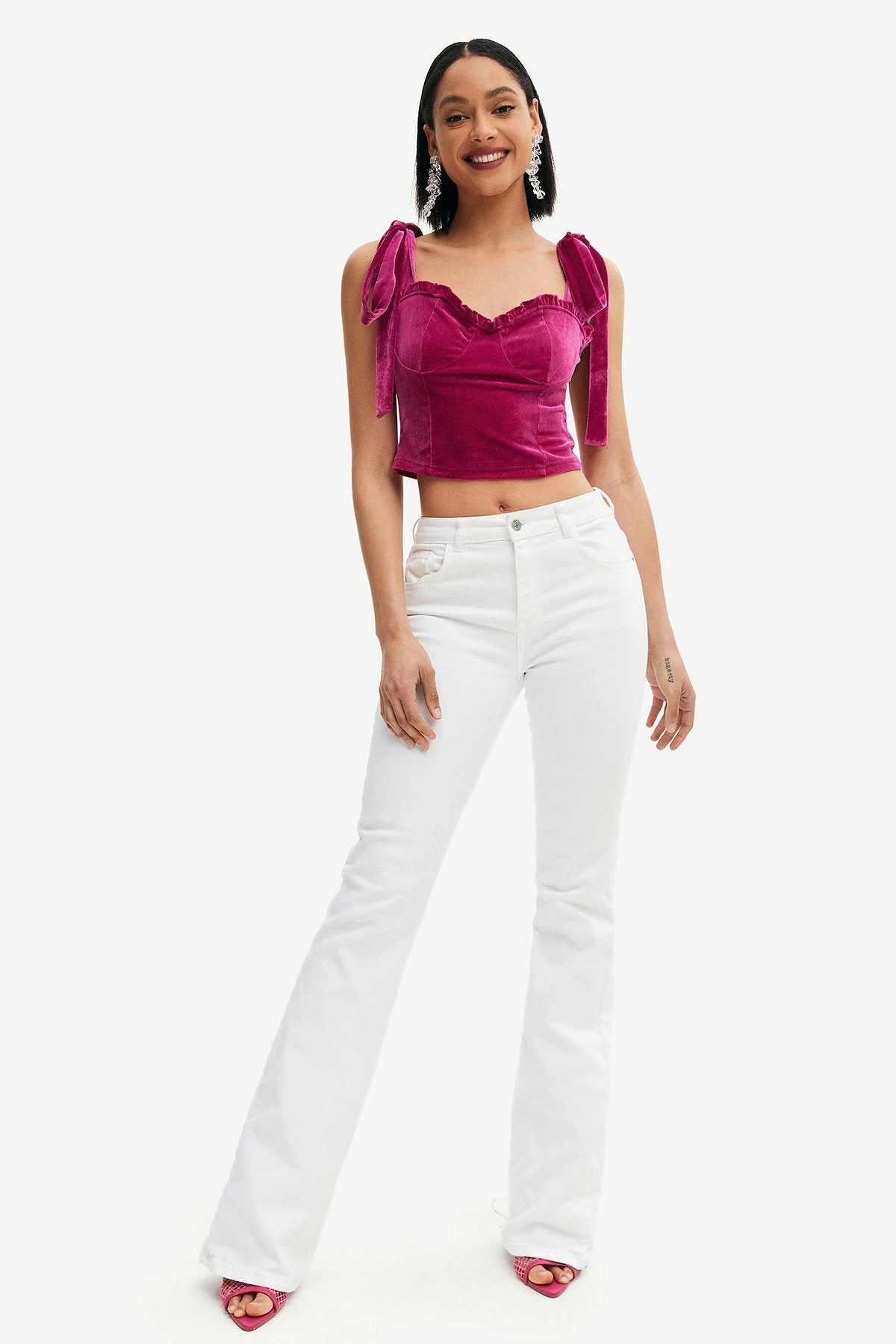 Solado Velvet Tie Shoulder Solid Corset Top 6 Solado Velvet Tie Shoulder Solid Corset Top - Image 4