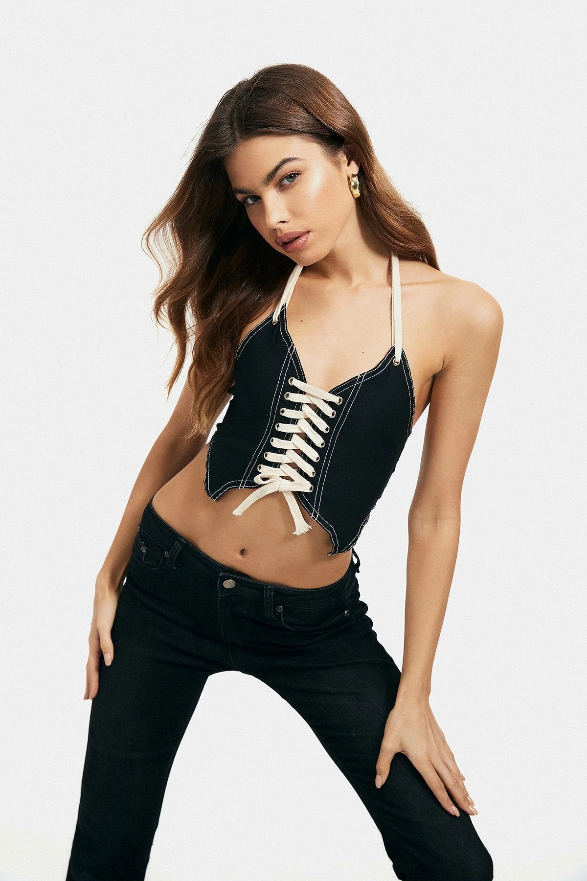 Solado Halter Neck Lace Up Colorblock Backless Tank Top 4 Solado Halter Neck Lace Up Colorblock Backless Tank Top - Image 2