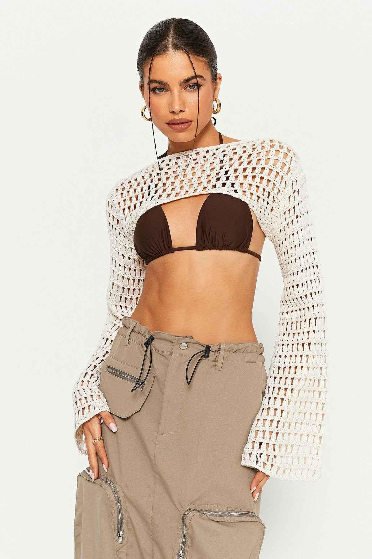 Solado Crochet Flared Sleeve Crop Smock Without Bra 4 Solado Crochet Flared Sleeve Crop Smock Without Bra - Image 2