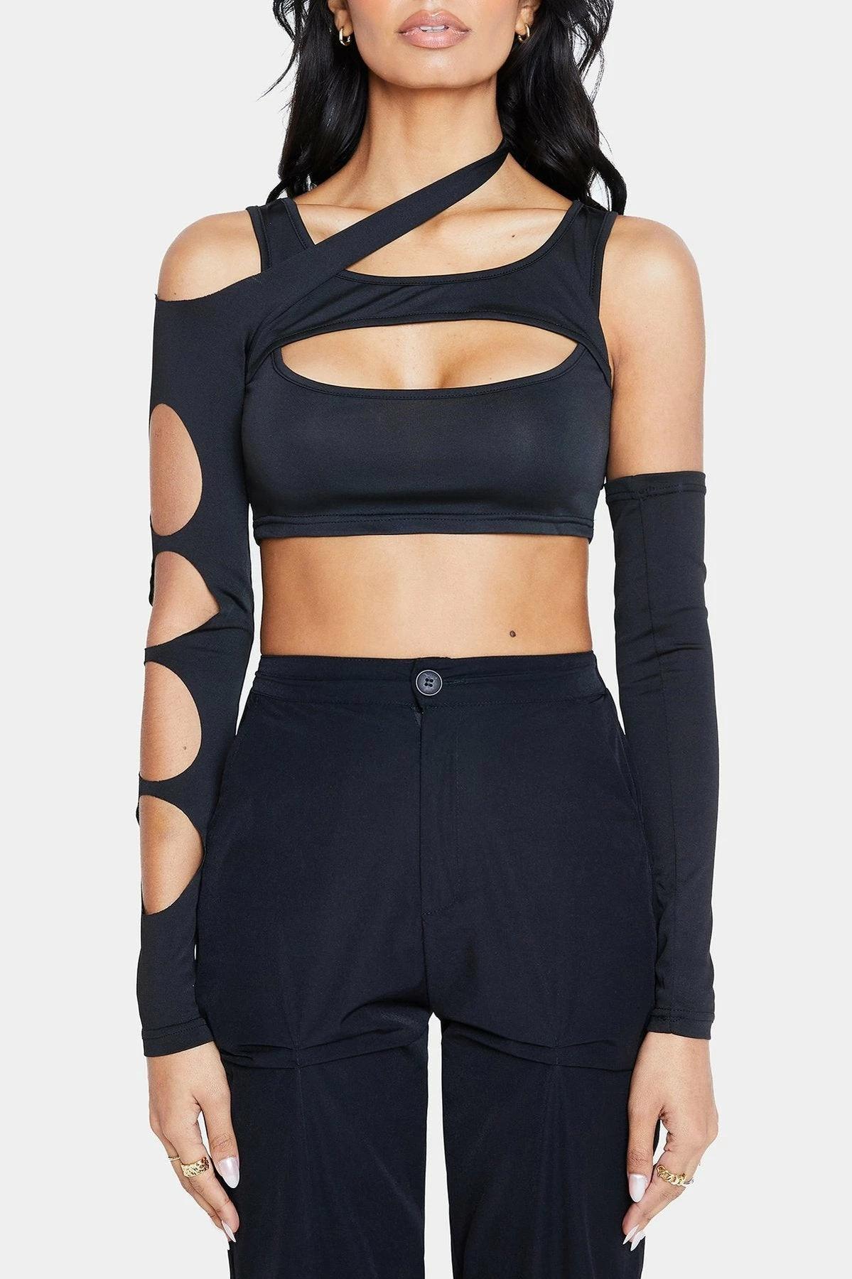 SOLADO Asymmetrical Neck Cut Out Cold Shoulder Crop Top 8 SOLADO Asymmetrical Neck Cut Out Cold Shoulder Crop Top - Image 6