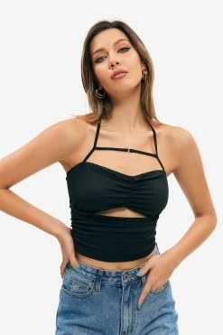 Solado Halter Neck Cut Out Ruched Backless Crop Top