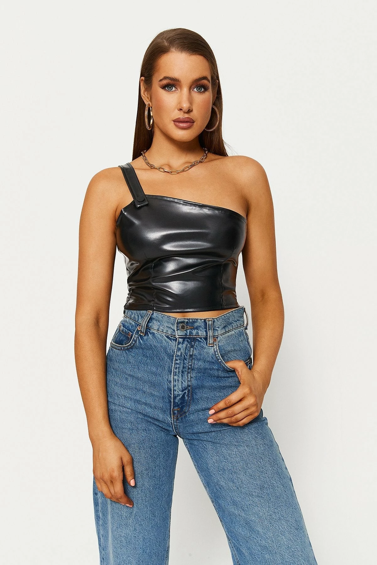 Solado One Shoulder Backless PU Leather Crop Top 3 Solado One Shoulder Backless PU Leather Crop Top