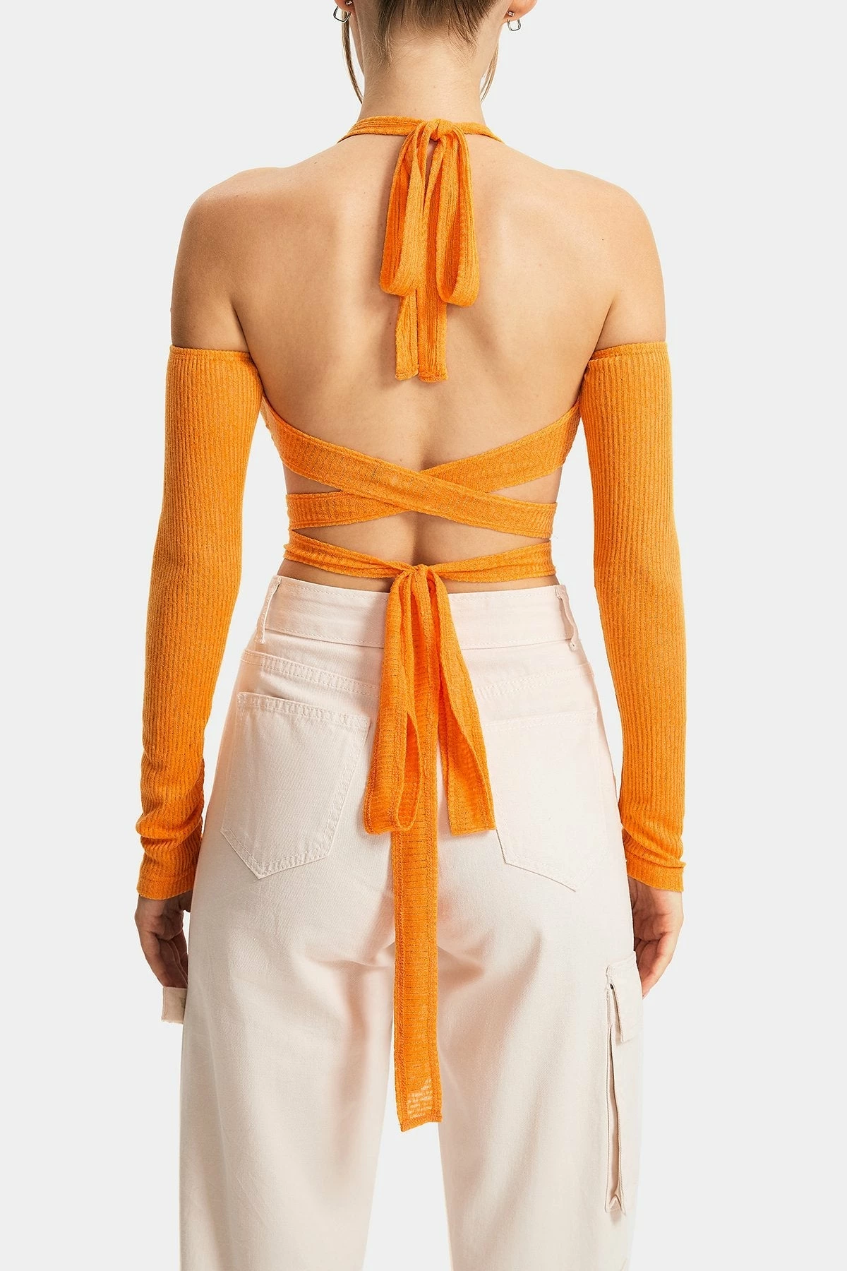 SOLADO Halter Neck Cold Shoulder Cross Tie Crop Top 9 SOLADO Halter Neck Cold Shoulder Cross Tie Crop Top - Image 7