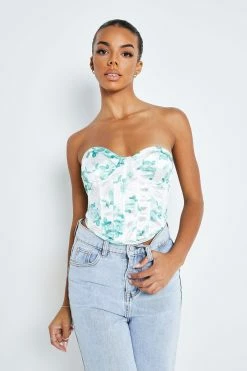 Solado Floral Print Curved Hem Boning Tube Tank Top