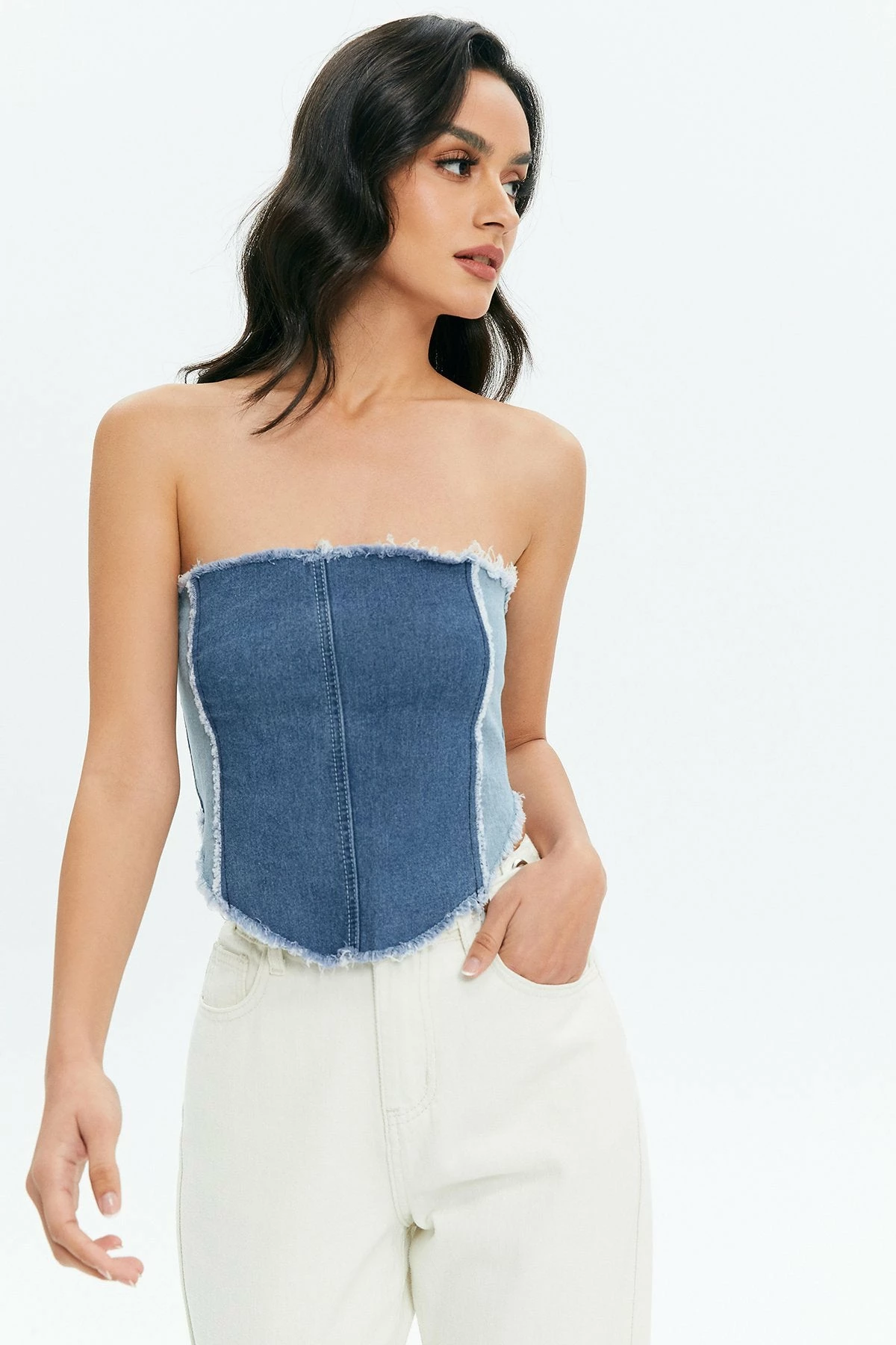 Solado Two Tone Raw Hem Zip Back Tube Corset Top 5 Solado Two Tone Raw Hem Zip Back Tube Corset Top - Image 3