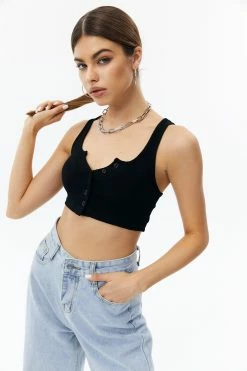 Solado Notched Neck Ribbed Crop Tank Top