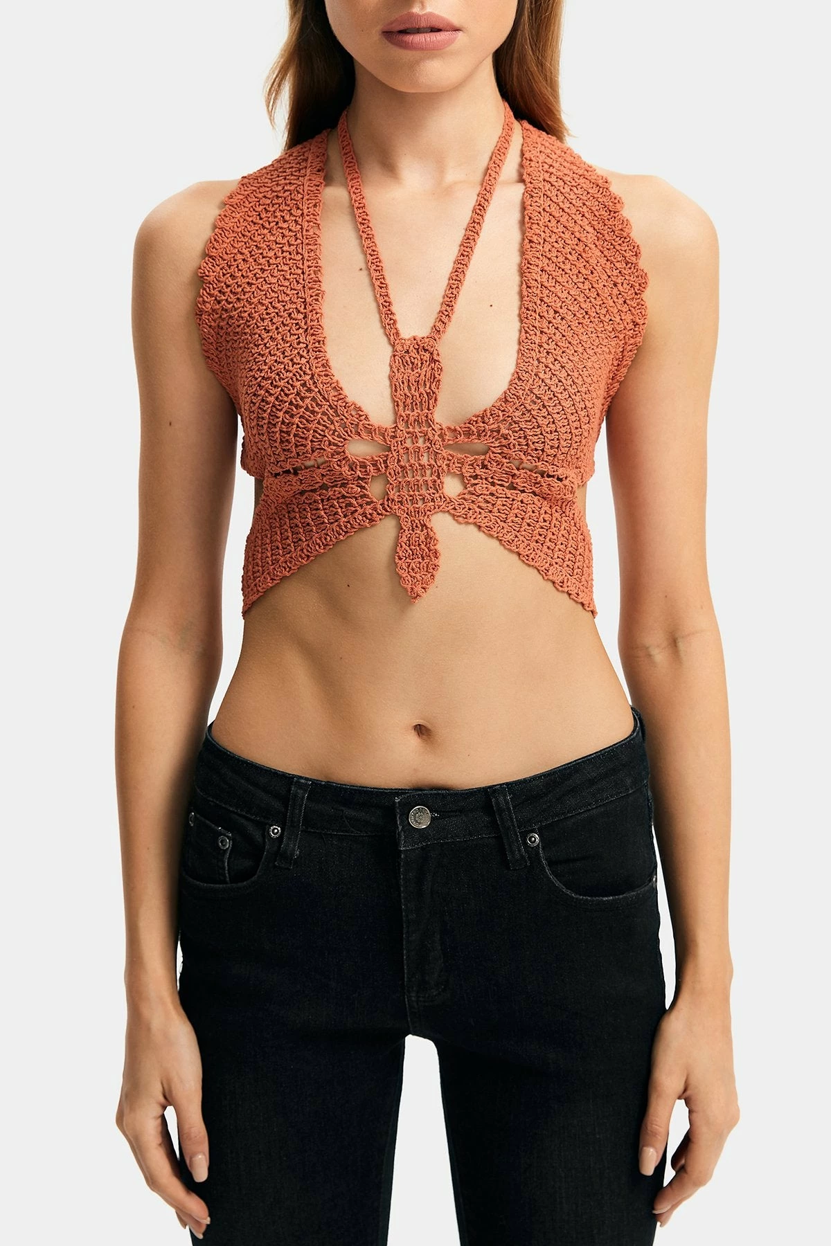 Solado Butterfly Shape Cut Out Cross Tie Knitted Crop Top 8 Solado Butterfly Shape Cut Out Cross Tie Knitted Crop Top - Image 6