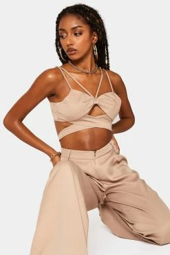 SOLADO Cut Out Double Strap Cross Tie Corset Top