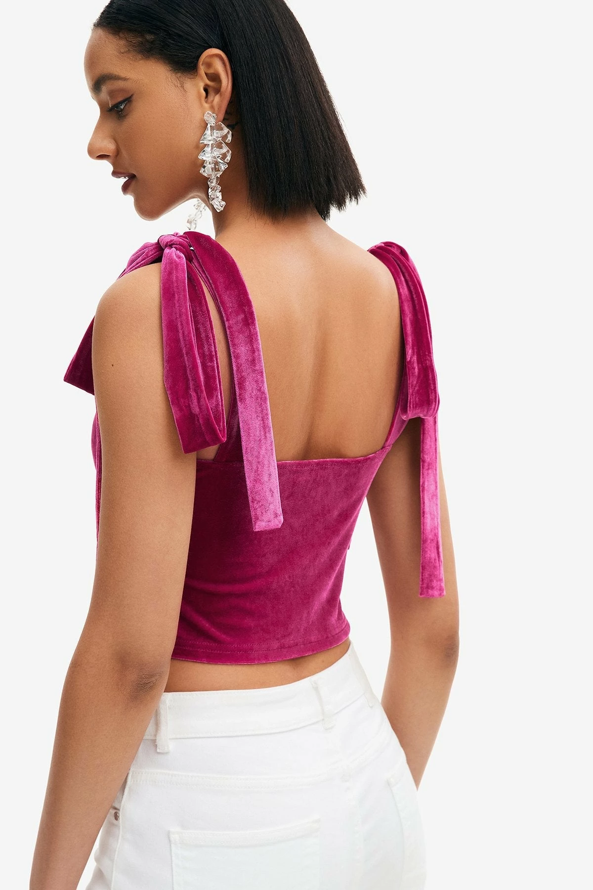 Solado Velvet Tie Shoulder Solid Corset Top 4 Solado Velvet Tie Shoulder Solid Corset Top - Image 2