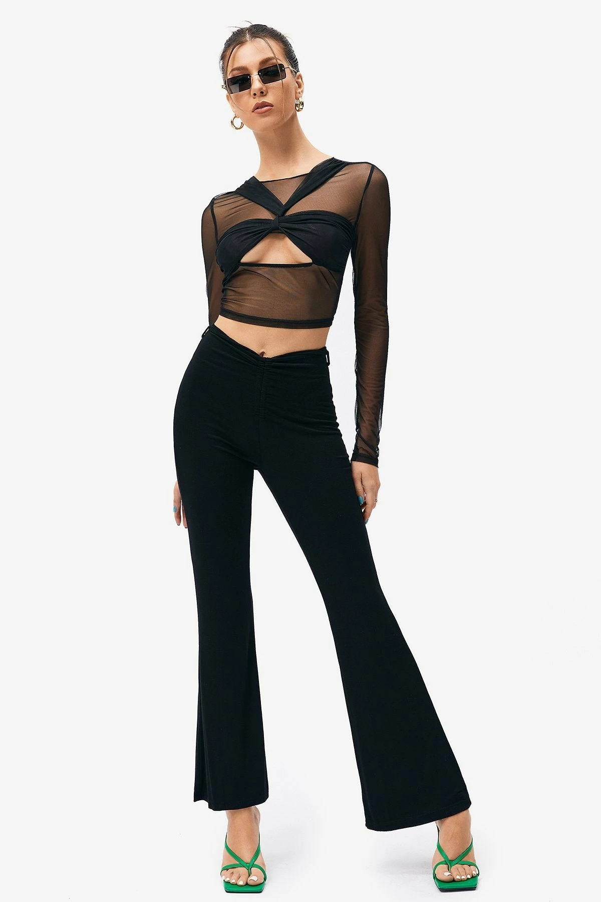 SOLADO Mesh Cut Out Twist Front Long Sleeve Crop Top 7 SOLADO Mesh Cut Out Twist Front Long Sleeve Crop Top - Image 5