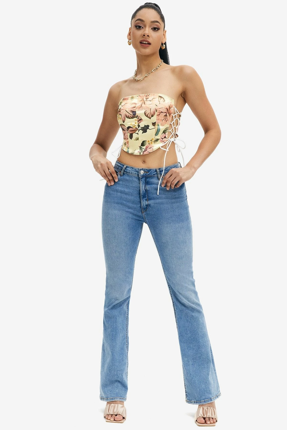 Solado Satin Floral Print Lace Up Tube Corset Top 6 Solado Satin Floral Print Lace Up Tube Corset Top - Image 4