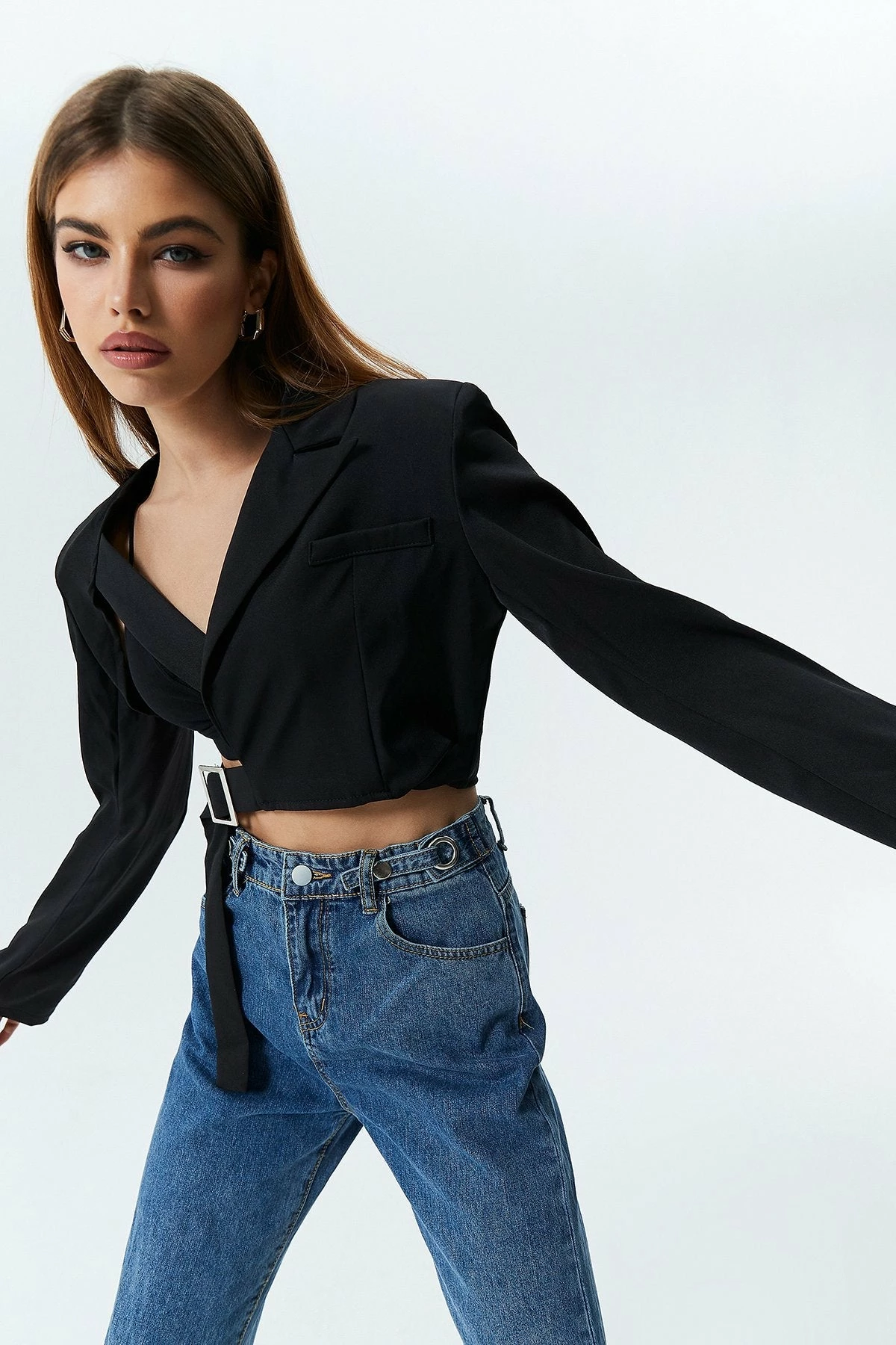 Solado Asymmetrical Neck Long Sleeve Blazer Without Bra 6 Solado Asymmetrical Neck Long Sleeve Blazer Without Bra - Image 4