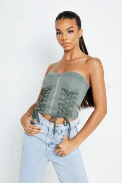 Solado Zipper Front Lace Up Backless Tube Tank Top