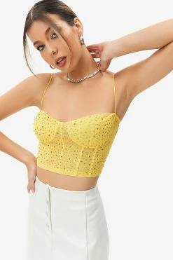 Solado Rhinestone Mesh Boning Backless Crop Top