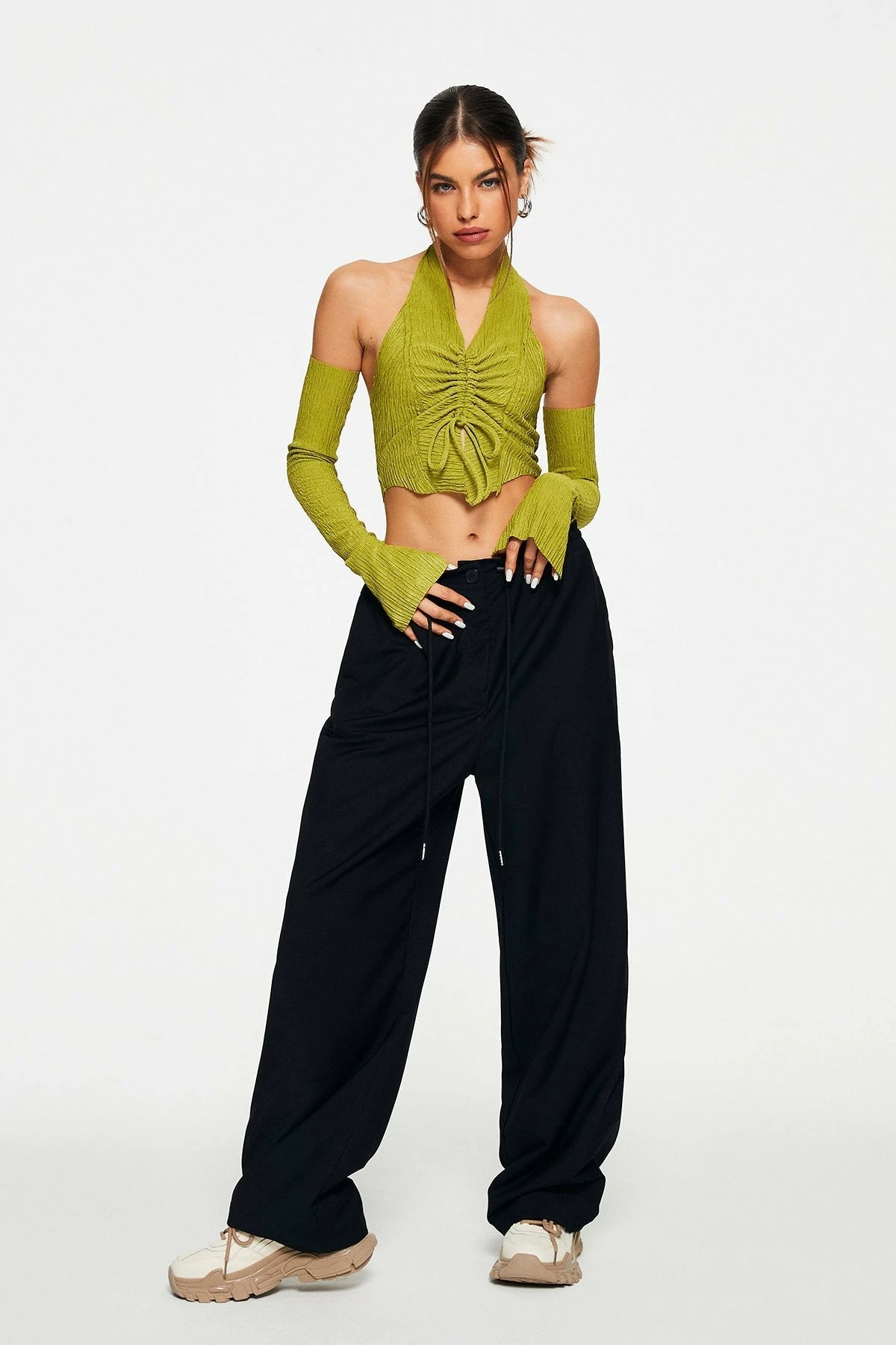 Solado Halter Neck Drawstring Ruched Long Sleeve Top With Oversleeve 7 Solado Halter Neck Drawstring Ruched Long Sleeve Top With Oversleeve - Image 5
