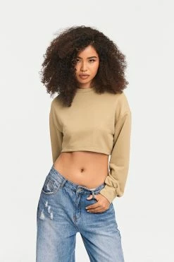 Alternative view of SOLADO Drop Shoulder Long Sleeve Solid Crop Top