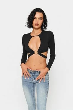 Solado Cut Out O-Ring Front Tie Back Long Sleeve Top