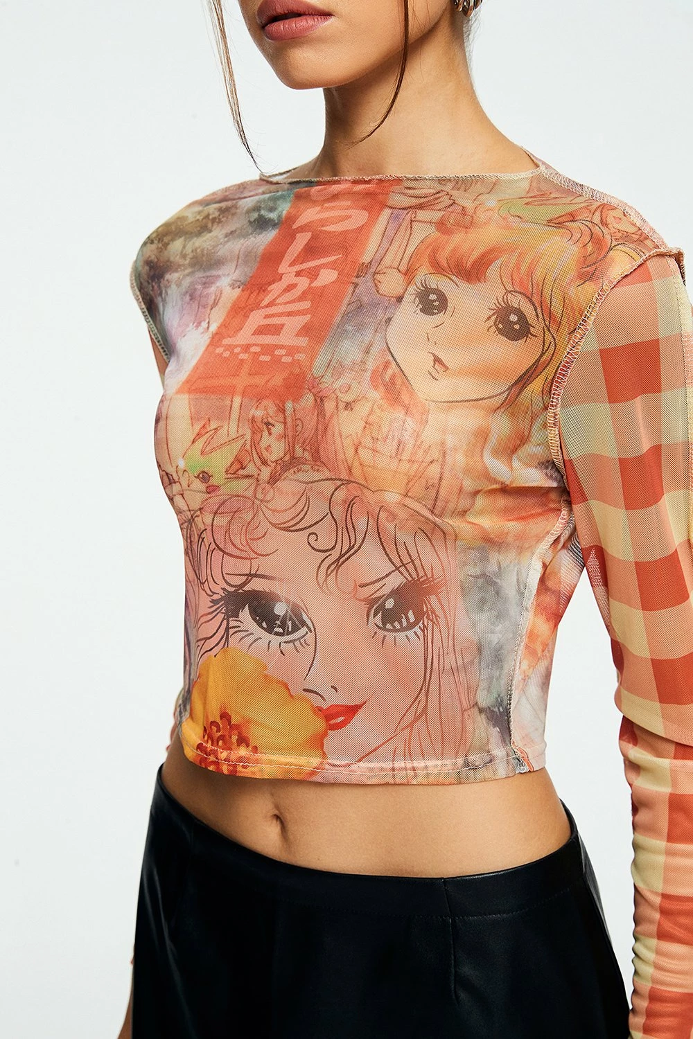 Solado Mesh Character Print Long Sleeve Crop Top 6 Solado Mesh Character Print Long Sleeve Crop Top - Image 4