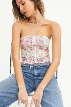 Solado Floral Print Lace Up Tube Corset Top
