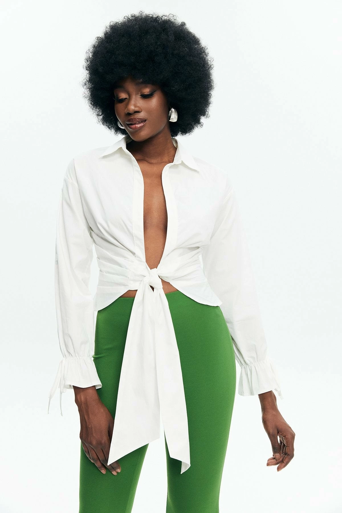 Solado Tie Detail Ruched Plunging Neck Shirt 5 Solado Tie Detail Ruched Plunging Neck Shirt - Image 3
