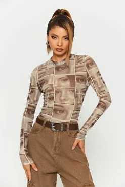 SOLADO Abstract Print Cinched Waist Long Sleeve Top