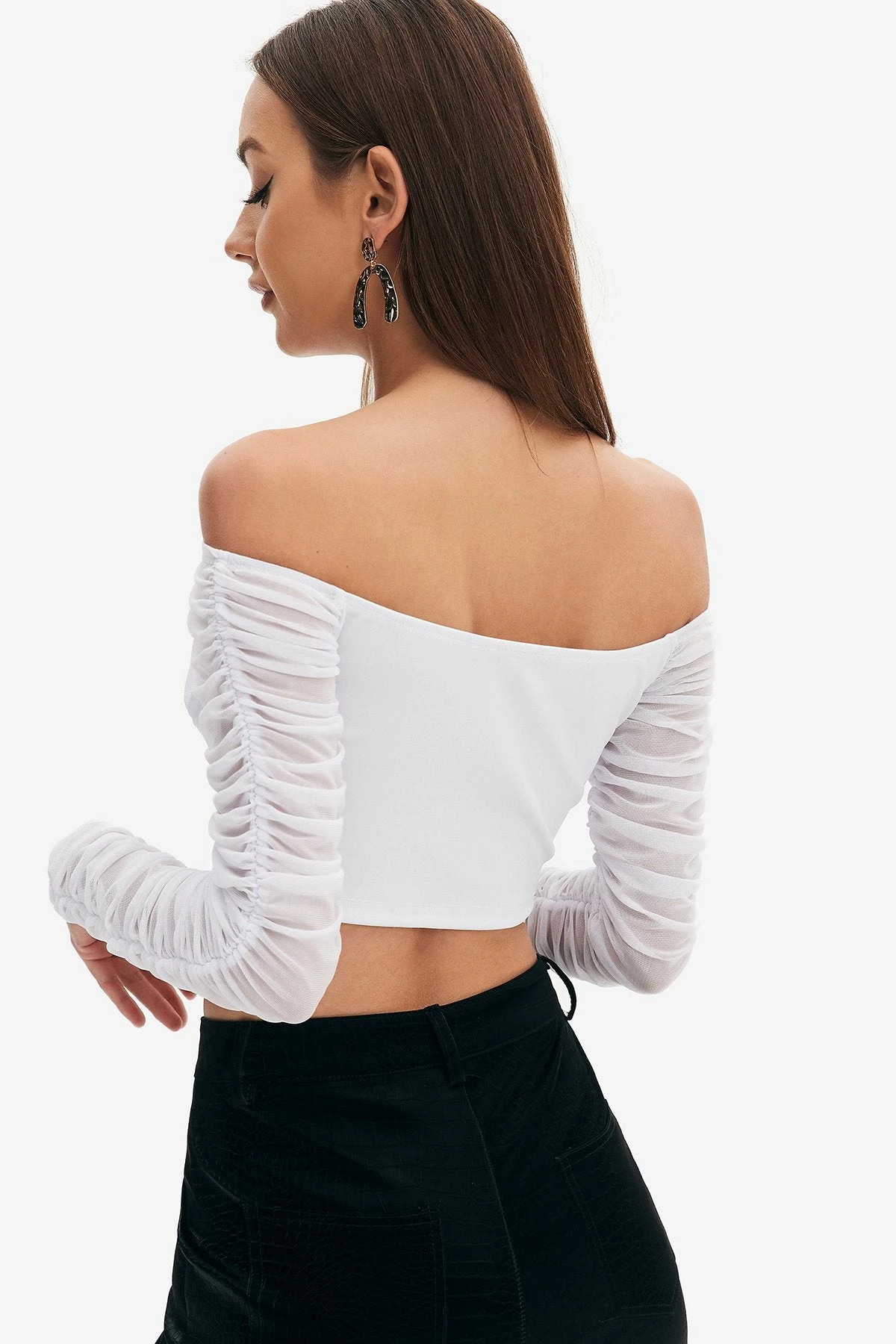 Solado Off Shoulder Cut Out Mesh Splicing Crop Top 4 Solado Off Shoulder Cut Out Mesh Splicing Crop Top - Image 2