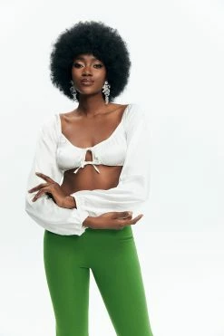 Solado Keyhole Tie Front Puff Sleeve Crop Top