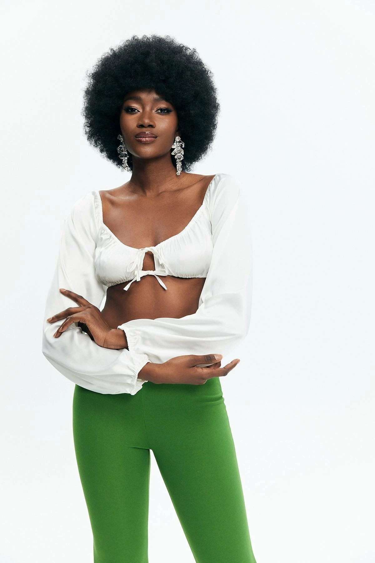 Solado Keyhole Tie Front Puff Sleeve Crop Top 3 Solado Keyhole Tie Front Puff Sleeve Crop Top