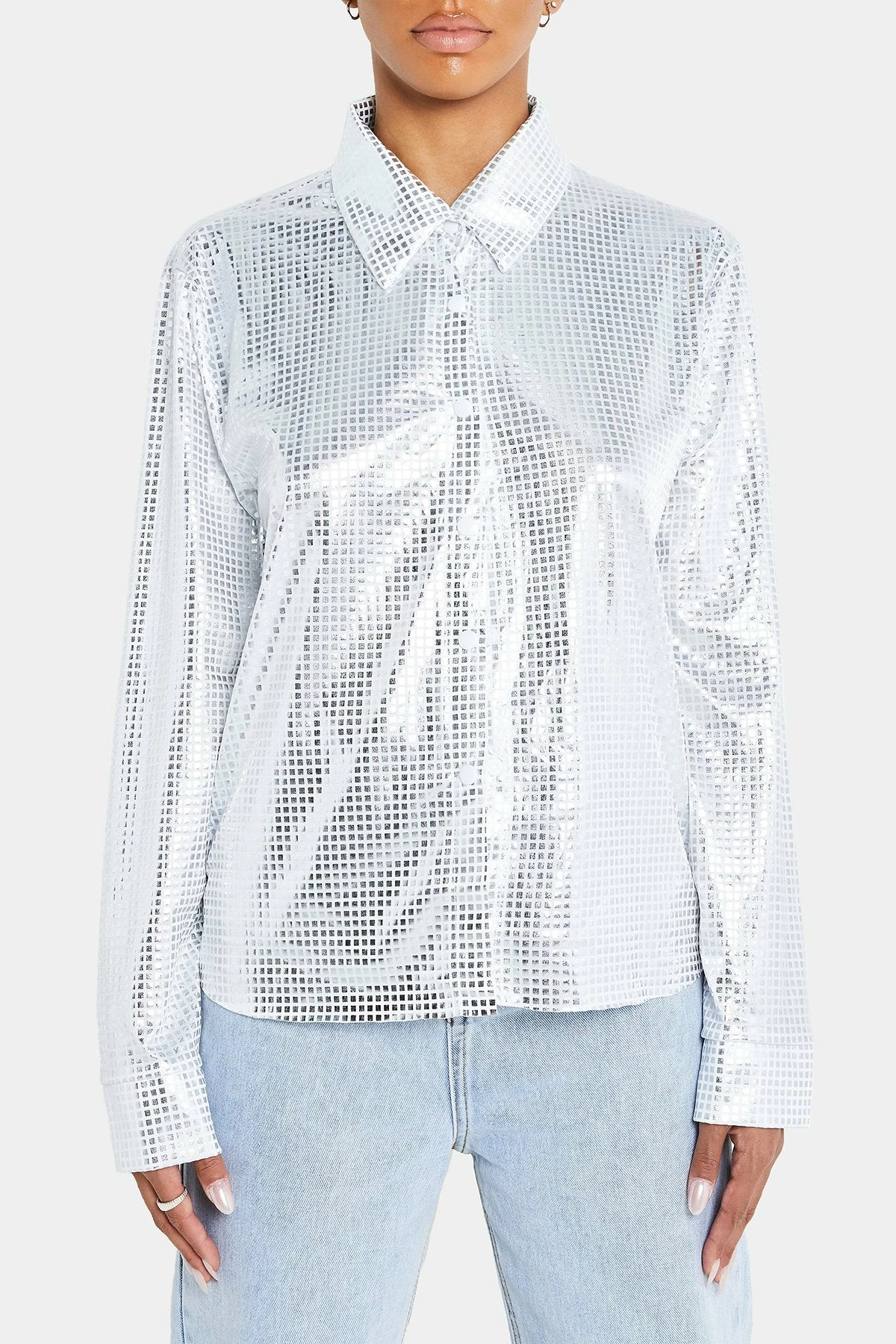 Solado Lapel Neck Button Front Sheen Long Sleeve Blouse 8 Solado Lapel Neck Button Front Sheen Long Sleeve Blouse - Image 6