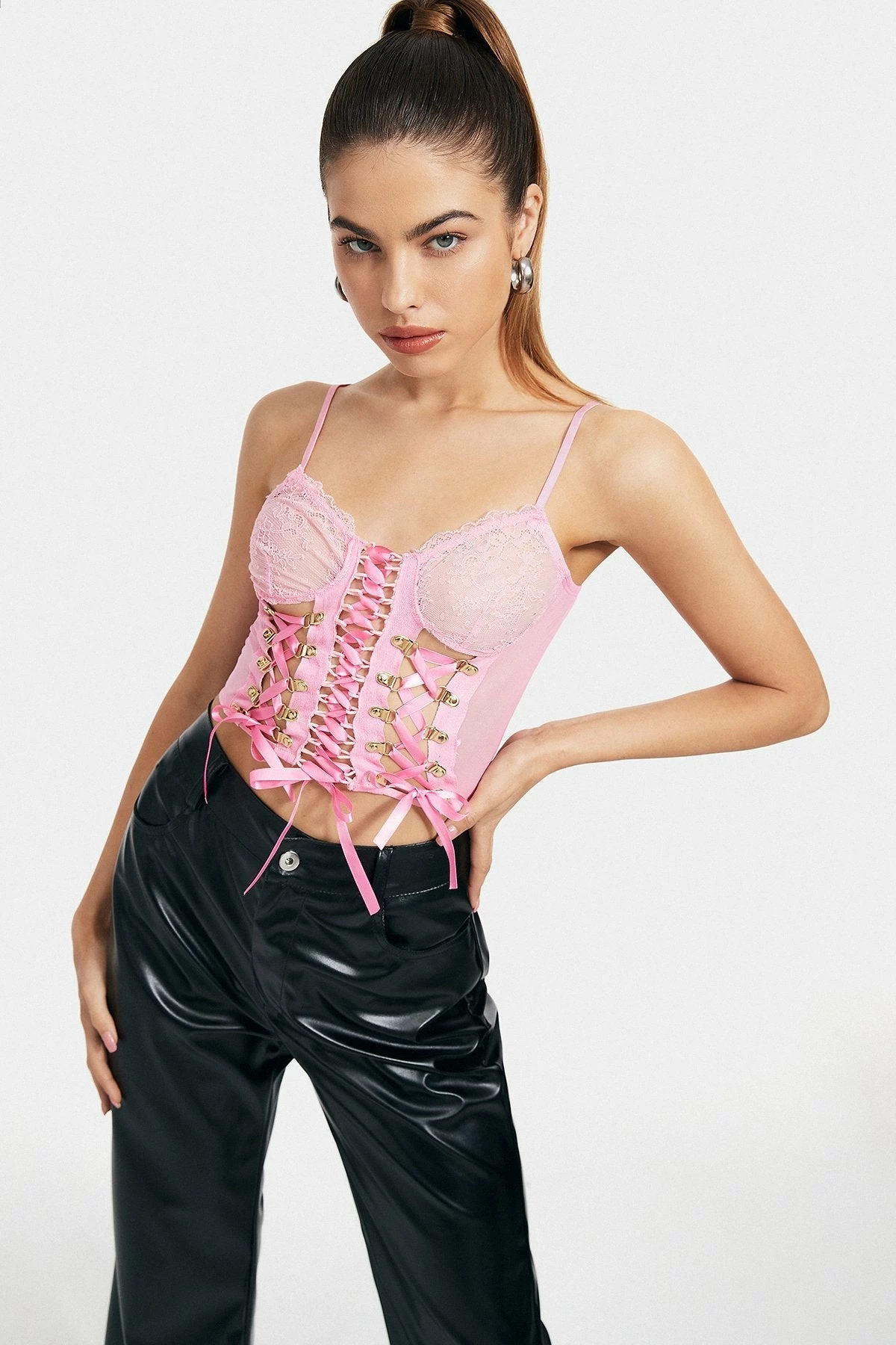 Solado Mesh Floral Lace Tie Detail Crop Top 4 Solado Mesh Floral Lace Tie Detail Crop Top - Image 2